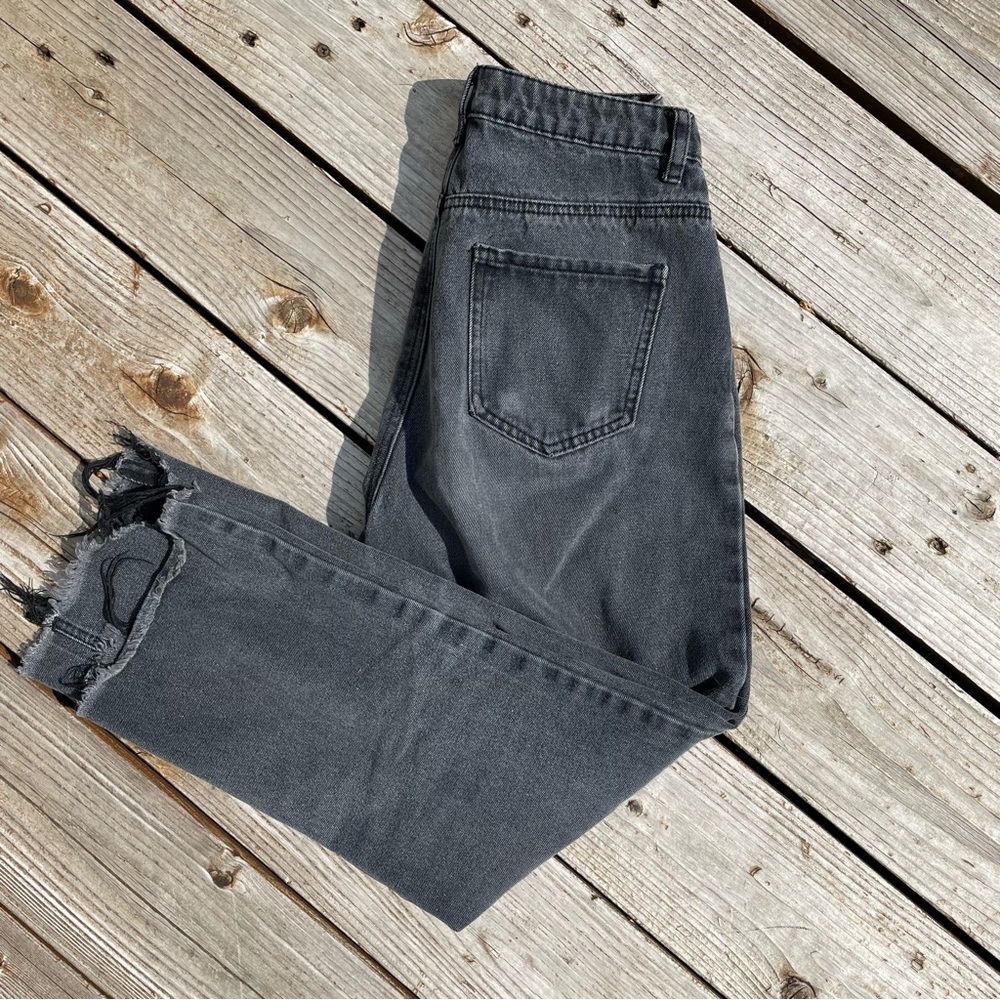 Black washed distressed denim jeans